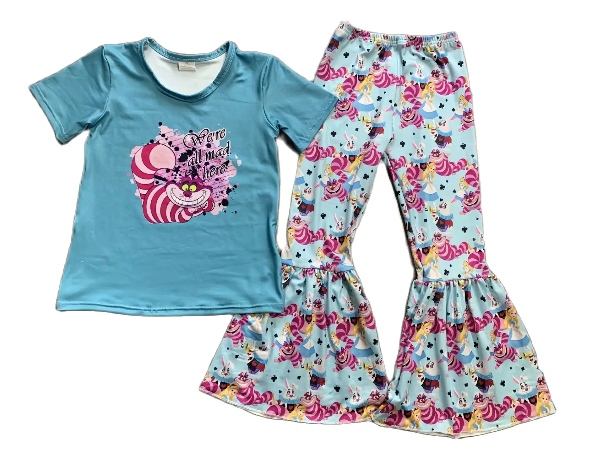 

New updated RTS highland cow leopard children's boutique sets little girls clothing suits kids blue clothes outfits