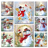 gatyztory paint by number snow man drawing on canvas handpainted winter landscape art gift pictures by numbers kits home decor