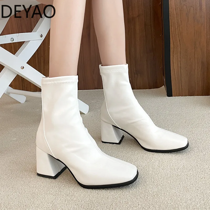

Autumn Women Botines Woman Comfort High Heels Ankle Booties Zipper Fashion Soft Leather Short botas femininas