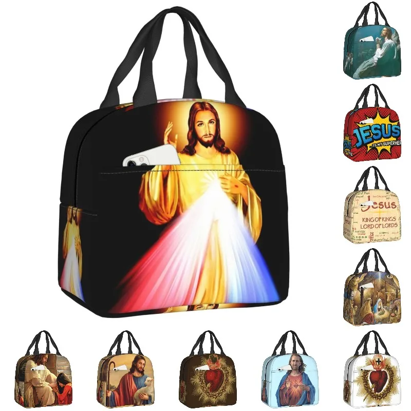Divine Mercy Lord Jesus I Trust In You Thermal Insulated Lunch Bag Women Jesus Portable Lunch Tote Multifunction Food Box