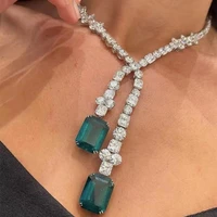 ins rhinestone tennis chain tassel square pendant choker necklace wedding jewelry for women crystal charm collar necklace choker