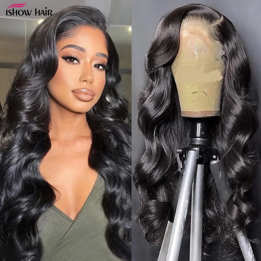 Ishow 30 32 Inch Body Wave Lace Front Wig Cheap Transparent 13X2 Lace Frontal Wig Preplucked Brazilian Human Hair Wigs For Women