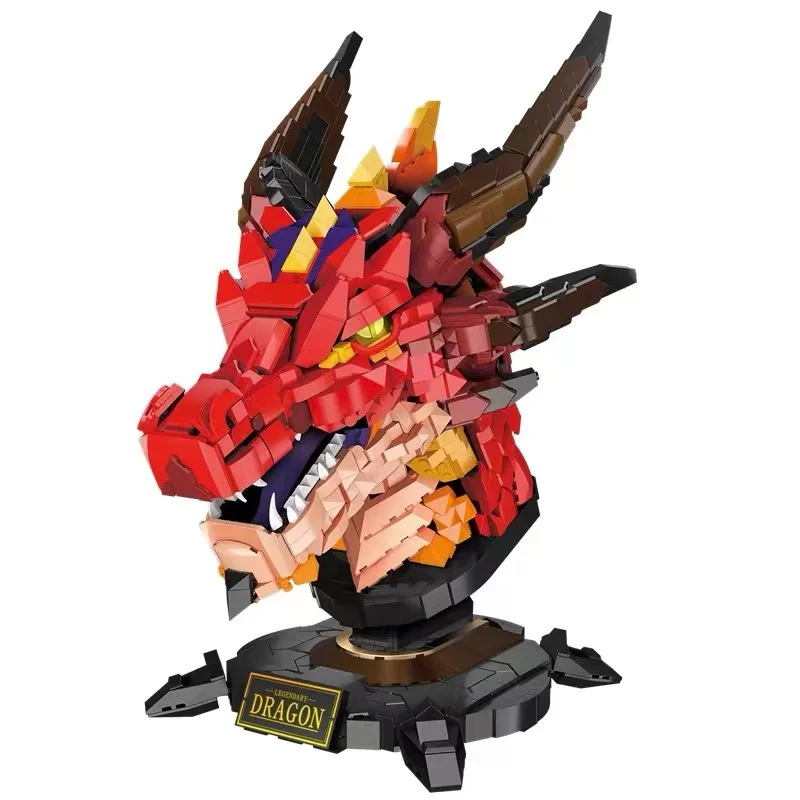 

Moc Dragon Head Statue Bust Zodiac Model Animal Ornament Building Blocks Set Constructor Bricks Display DIY Children Toys Gifts