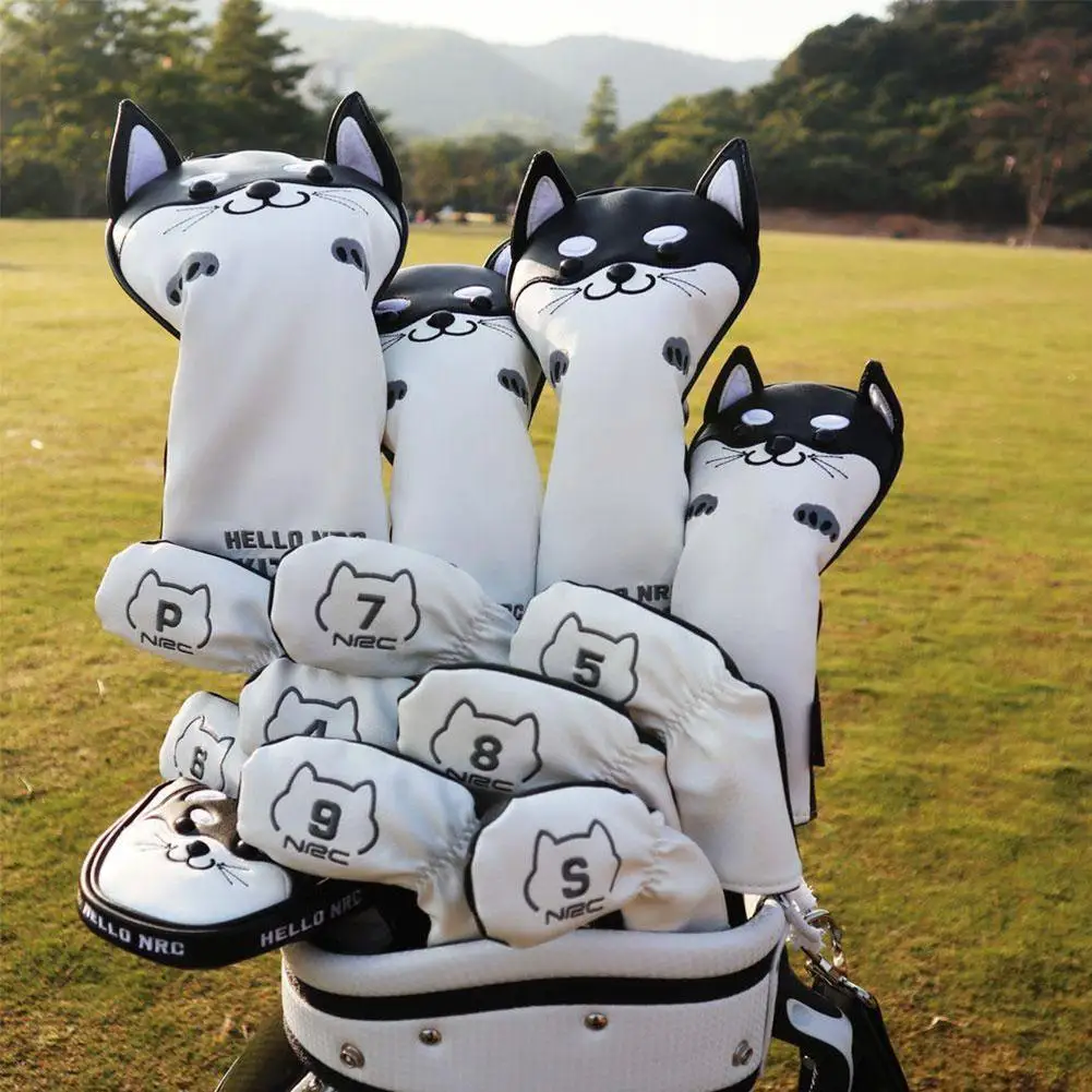 

Golf Headcover Cute Akita Golf Club Head Cover For Driver Fairway Hybrid Putter PU Leather Protector Wood Covers D5Y5