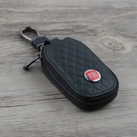 leather car keychain key case for fiat 500 grande punto stilo 500x 500c 500l panda metal logo key cover auto accessories