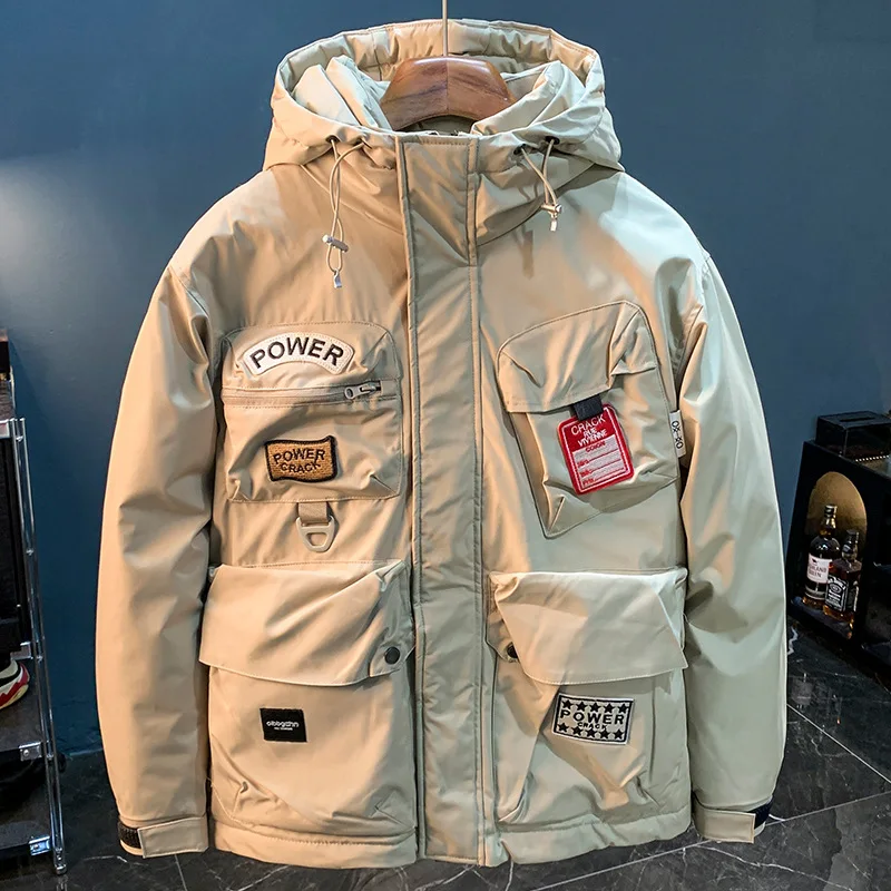 Outdoor Cold-Resistant Tooling down Jacket Men's Winter Hooded Fashionable High-End White Duck Warm Coat