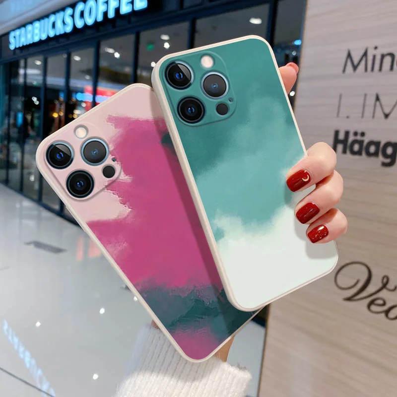 

Case For iPhone 13 Case For iPhone 11 12 Pro Max XR XS 7 Plus 8 6S 6 Plus 12 Mini SE 2020 Watercolor Cover Soft Silicon Fundas