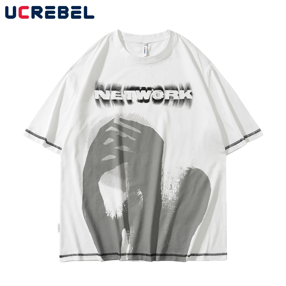 

Abstract Print Short Sleeve T-shirt Mens Punk Style Trendy Half-Sleeve Streetwear Summer Loose Crew Neck Cotton Tee Men