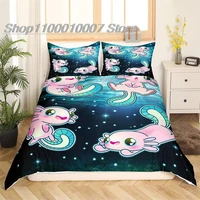 cute kawaii axolotl comforter cover underwater world cartoon axolotls duvet cover coastal ocean bedding set twin for boys girls