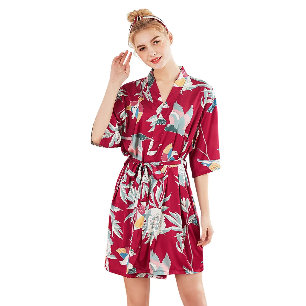 

Women Sexy Satin Pajamas Ladies Print Nightgown Short-Sleeved Nightdress Night Wears For Women Women'S Summer Pajamas Sleepwear