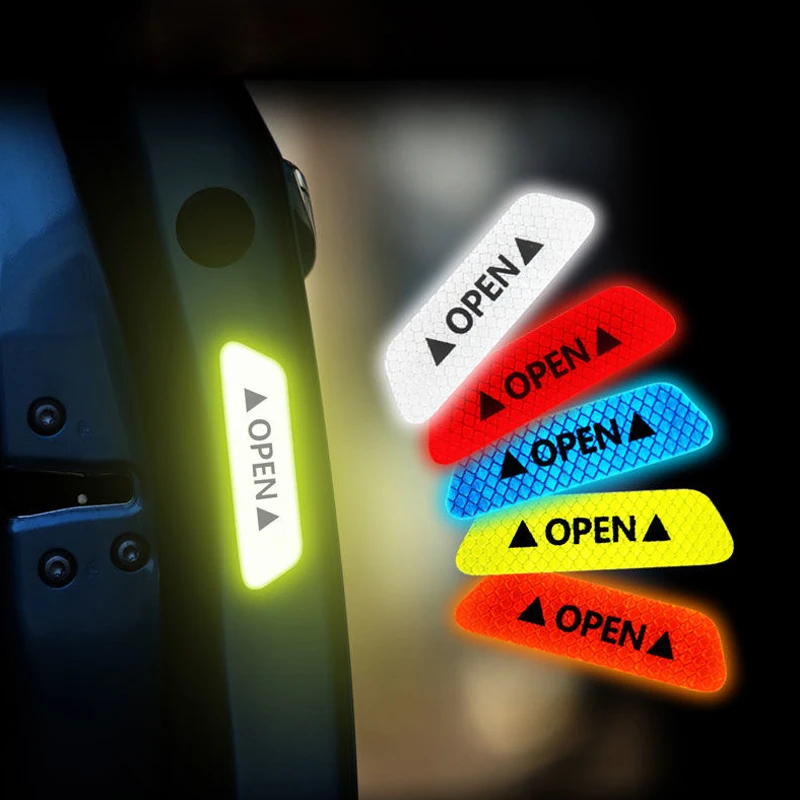 

4pcs Reflective Car Door Stickers Safety Opening Warning Reflector Tape Auto Car Accessories Exterior Interior Reflector Sticker