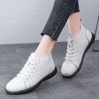 2022 autumn new leather womens white shoes flat soft bottom comfortable casual sports one step womens shoes high top shoes