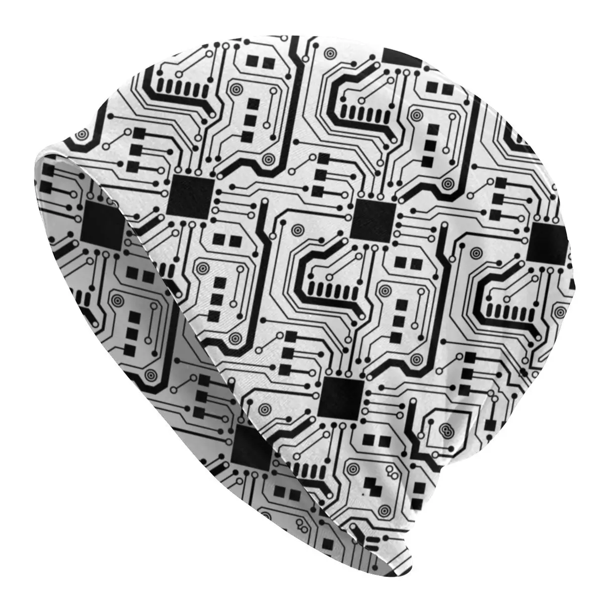 

Black White Circuit Board Skullies Beanies Caps Bonnet Winter Knit Hat Adult Computer Motherboard Developer Beanie Hats Ski Cap