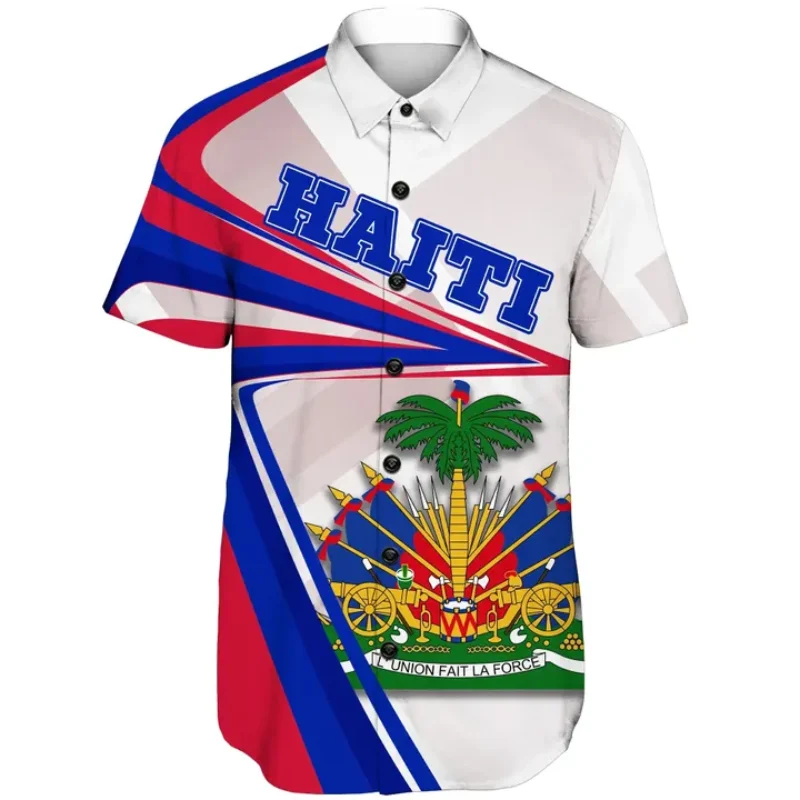 

Men Hawaiian Shirt Country Emblem Flag Caribbean Sea Haiti Island Retro Streetwear 3Dprint Casual Short Sleeve Shirts Men/Women