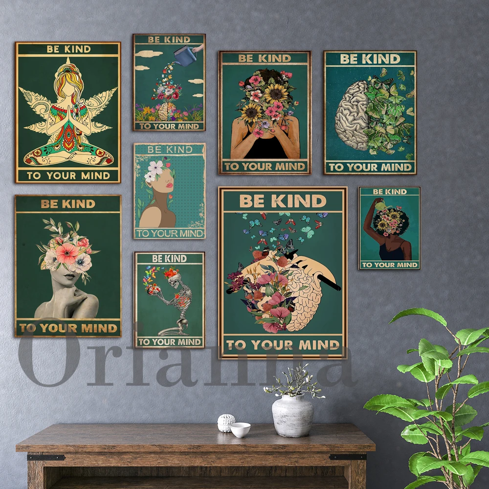 

Be Kind To Your Mind Floral Poster,Funny Pot Head Floral Print Afro Queen Meditation Art, Mental Health Awareness,Yoga Art Gift