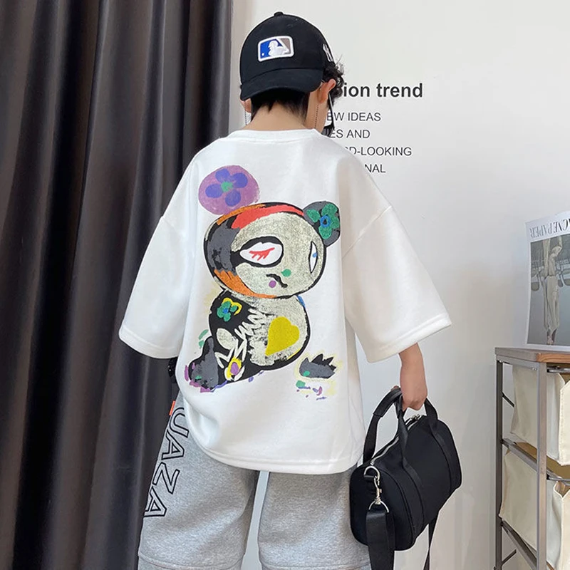 

Baby Boy Cartoon Funny Print Short Sleeve T Shirts 2022 Summer Fashion Children Korean Cool Kids Causal Oversized Clothing Tops