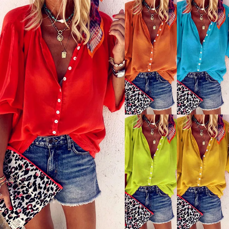 

Блузка женская шифоновая на пуговицах, с длинным рукавом, батальных размеров