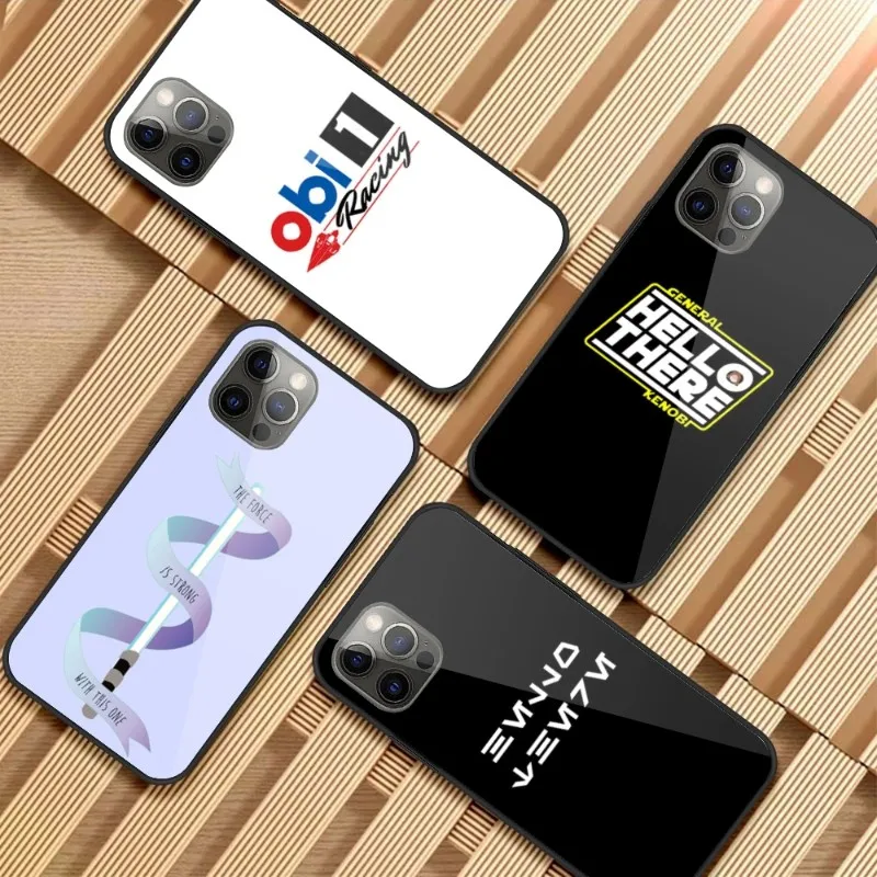 

Hello There Obi Wan Phone Case For IPhone 13 12 11 XS X 8 7 6 Plus Mini Pro Max SE 2022 Black PC TPU Glass Phone Cover