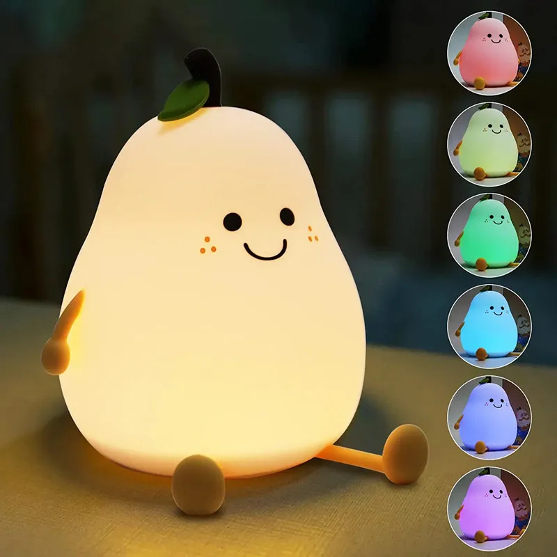 

ZK30 RGB Night Light Pear Shape USB Rechargeable Dimmable Bedroom Light Bedside Decoration Silicone Lamp Children Gifts