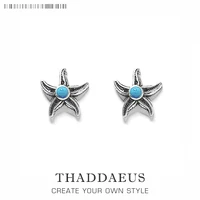 blue starfish stud earringseurope style fine jewerly for women trendy gift in 925 sterling silver