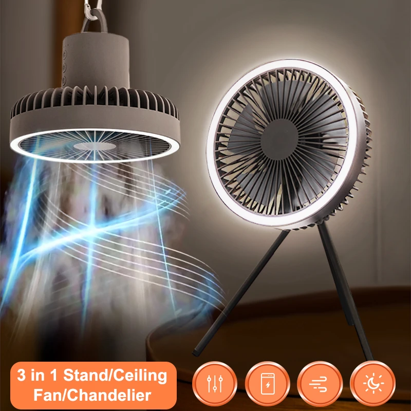 מאוורר קמפינג עם תאורה – Portable Camping Fan Rechargeable Multifunctional Mini Fan