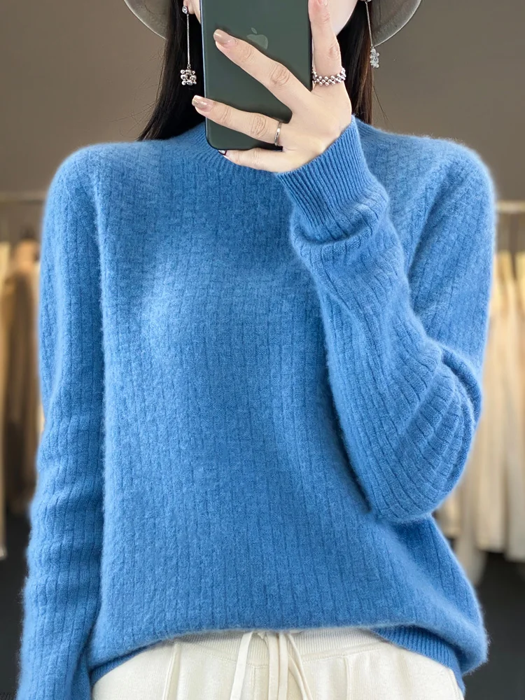 

Осенне-зимний женский свитер из 100% мериносовой шерсти пуловеры с ложным воротником с длинными рукавами Базовый теплый кашемировый вязаный свитер Корейская мода