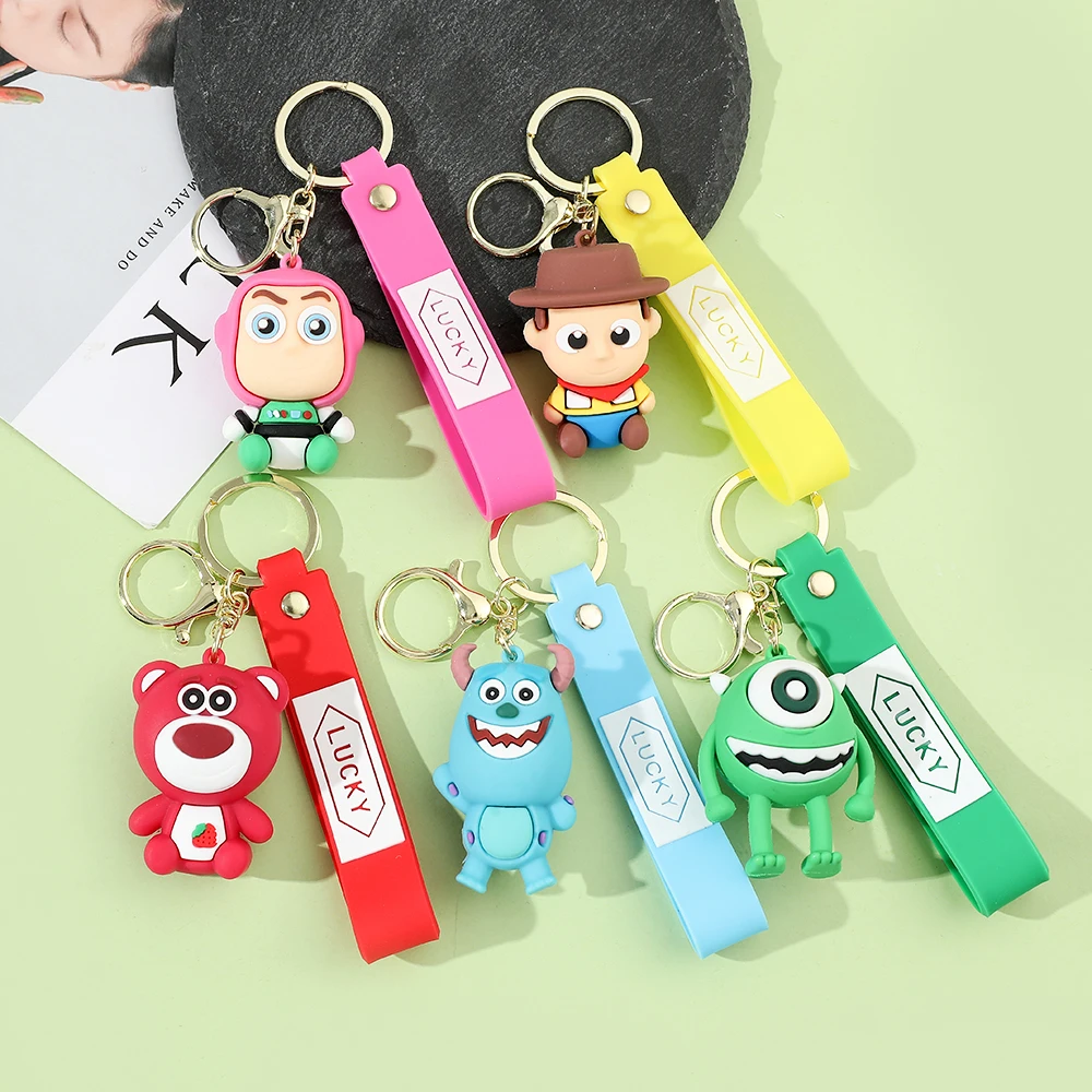 

Disney Toy Story Silicone Doll Keychain Lotso Bear Woody Buzz Lightyear Cartoon Pendant Keyring for Backpack Car Key Accessories