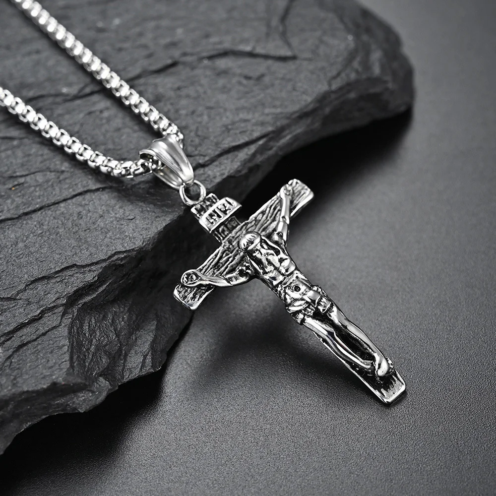 Винтажное ожерелье из нержавеющей стали с кулоном в виде Креста Иисуса для