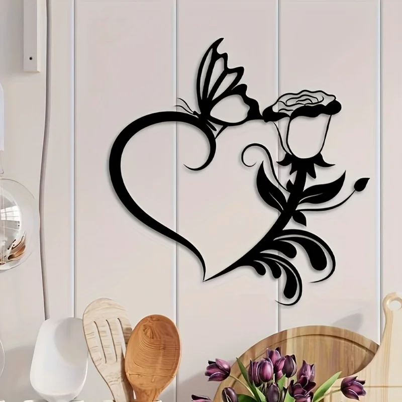 Черный Классический Настенный Декор В Форме Бабочки И Розы Сердца Матовое