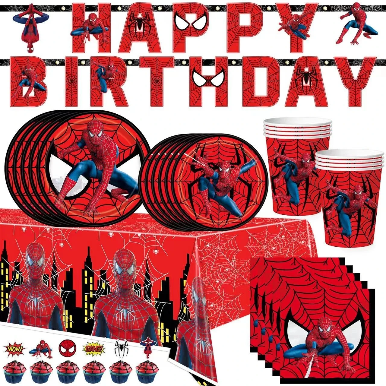 

Marvel Superhero Red Spiderman Theme Party Supplies Birthday Tableware Paper Tray Paper Cup Paper Towel Balloon Banner Decoratio