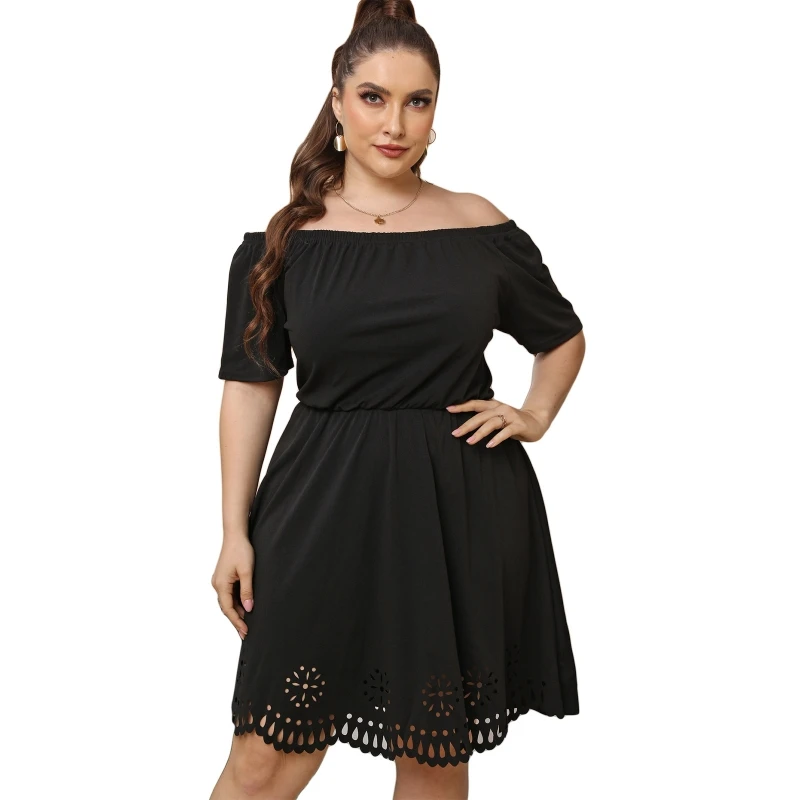 

Women Summer Corset Dress Fashion Neck Dress Plus Size Short Sleeves Dress Hollow out Mini Dress Female Sundress NEW