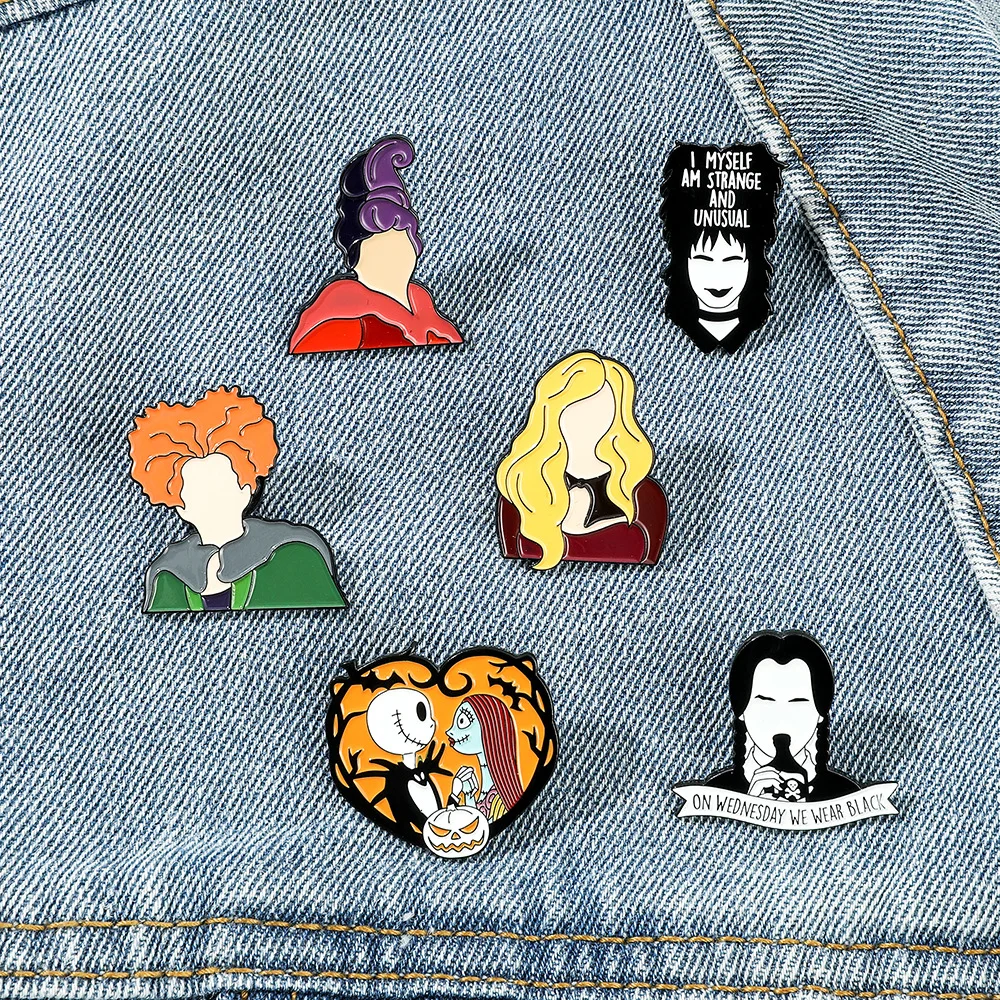 

Эмалированная штифтовая булавка с изображением среду ведьмы рождественского скелета Джека значок на лацкан ювелирные изделия подарок Забавный милый модный детский