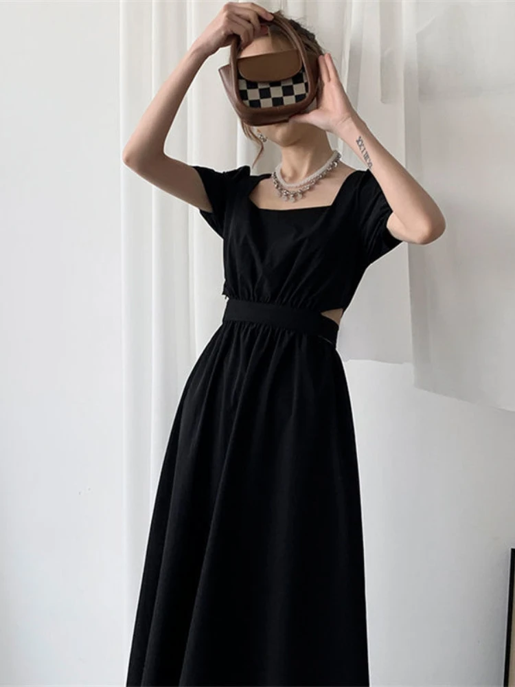 

HOUZHOU элегантное винтажное длинное платье для женщин пикантные офисные женские повседневные летние платья с квадратным вырезом и пышными ру...