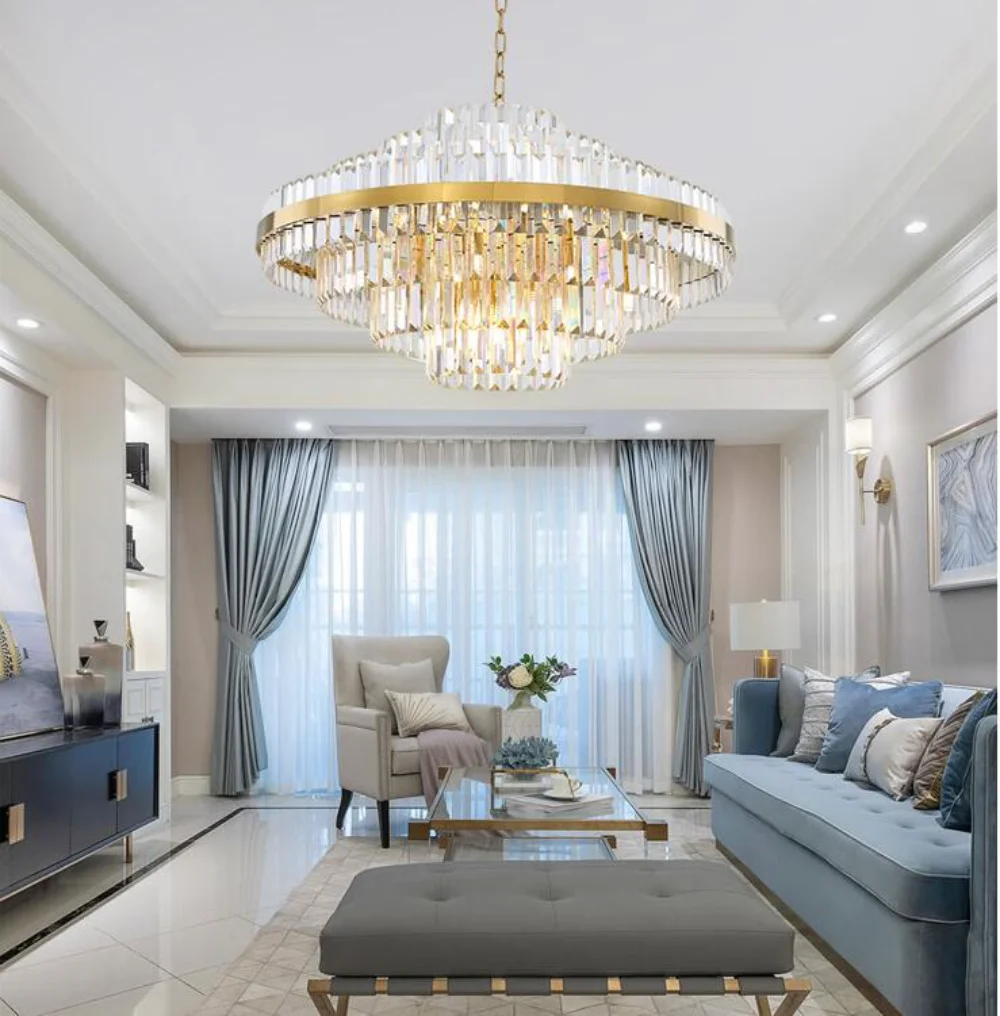 Modern round crystal dining room lamp golden meeting room decorated for living room