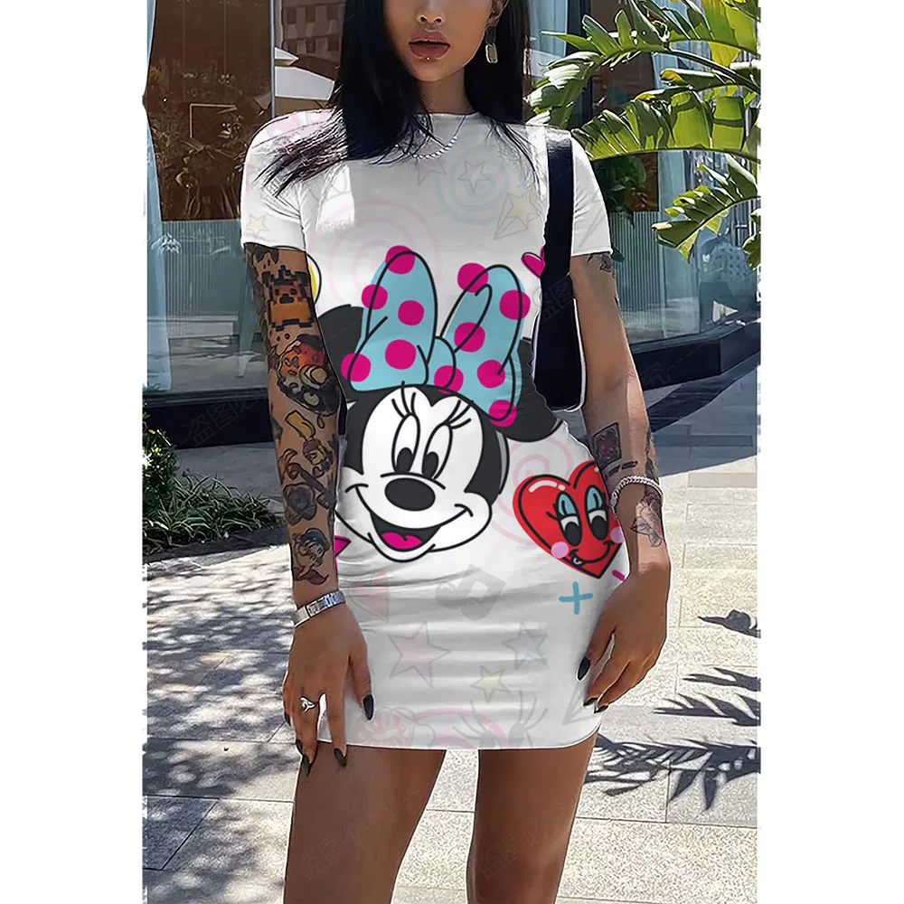 

Disney Minnie Mouse 3d Printed Round Neck Short Sleeve T-shirt Skinny Dress Women Spice Girls Streetwear Women