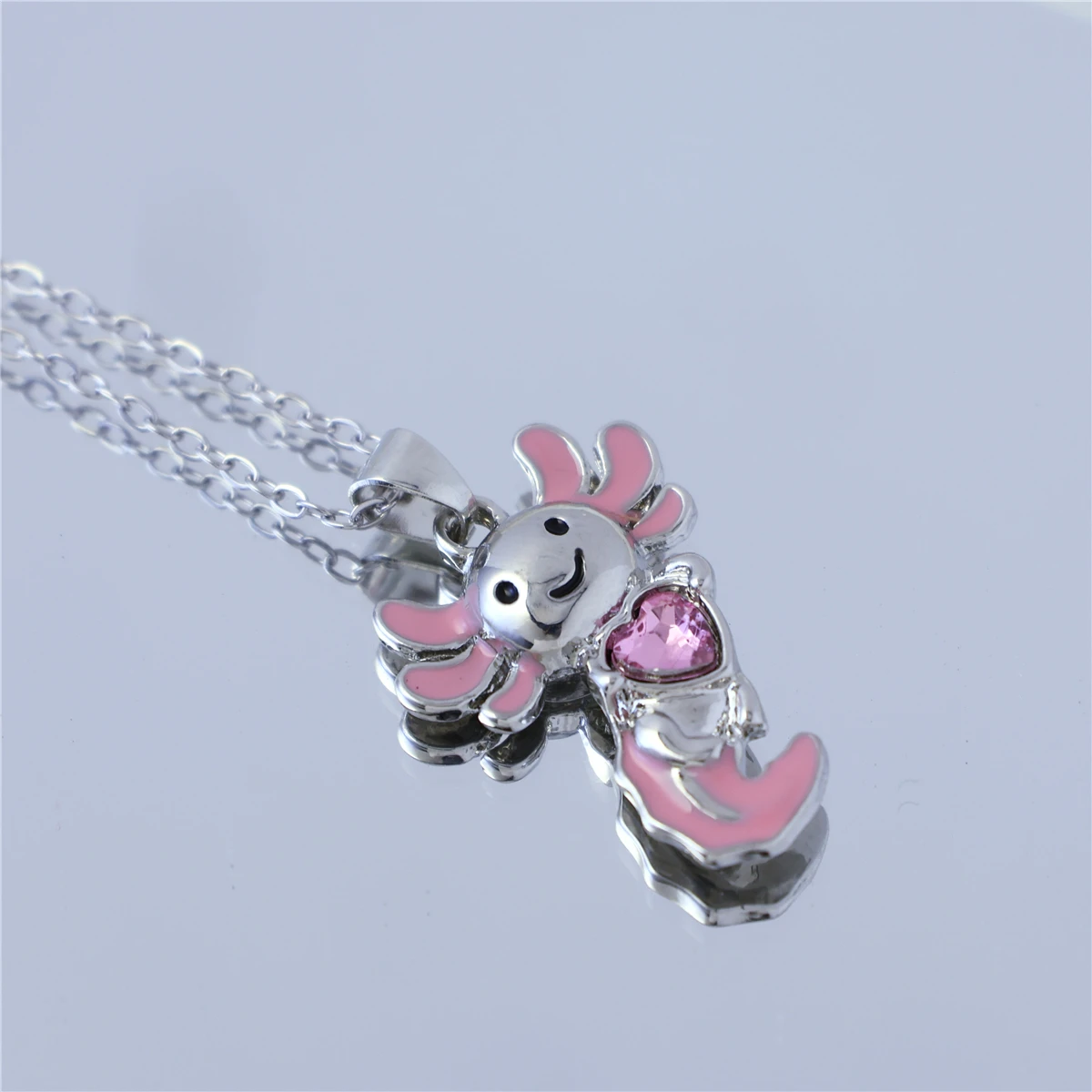 2 шт./компл. милый и игривый розовый кристалл саламандра кулон ожерелье