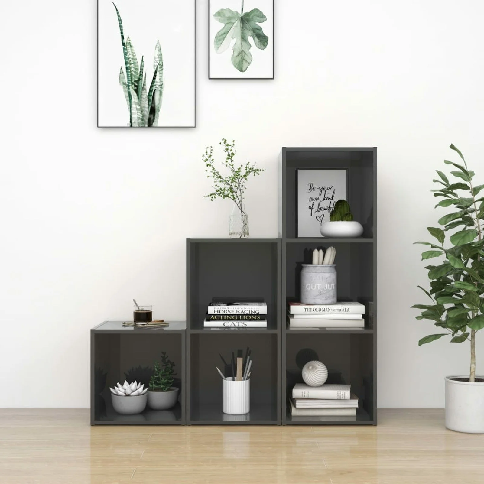 

3 Piece TV Cabinet Set High Gloss Gray Chipboard