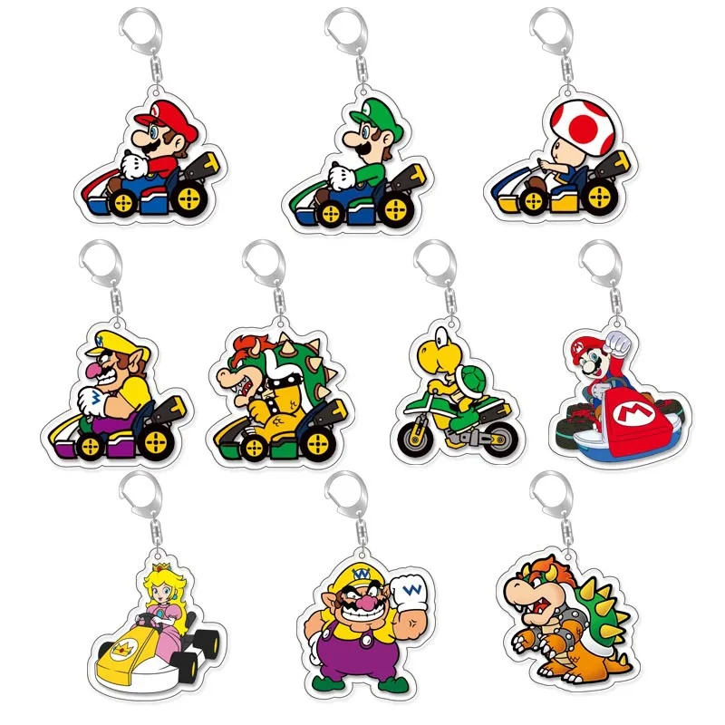 

Game Super Mario Kart Yoshi Luigi Waluigi Bowser Cosplay Acrylic Key Chain Keychain Pendant Prop Accessories Gift