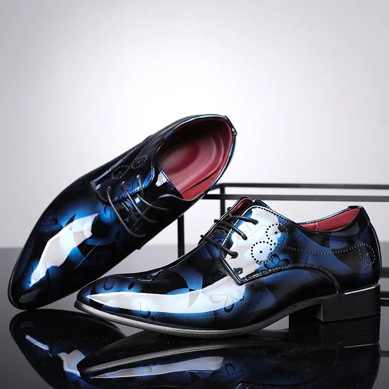 

Men's Shoes 2022 New Fashion British Style Bright Casual Leather Shoes Large Size Lace-up Pattern Shoes Dress Shoes 37-50