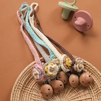 1pc baby crochet pacifier chain wooden clips cotton flower woven soother chains baby teething accessories chewable toys gifts