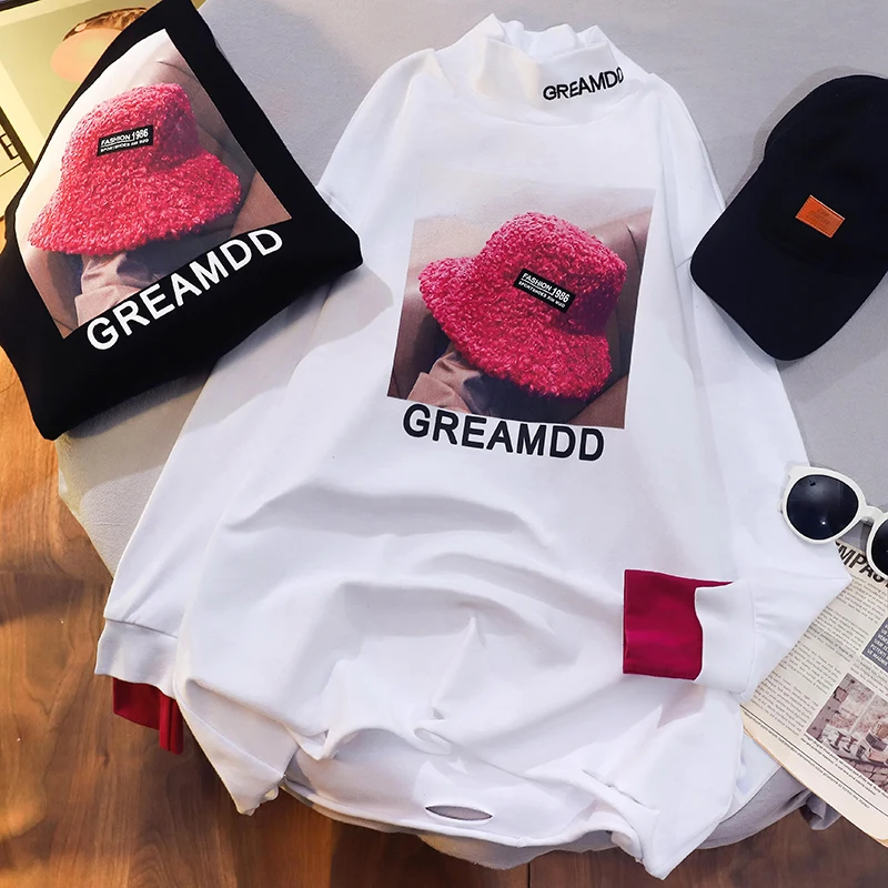 

Women's Turtleneck Korean Version Loose Tops Autumn and Winter Plus Velvet Warm Long-sleeved T-shirt Aesthetic Clothes