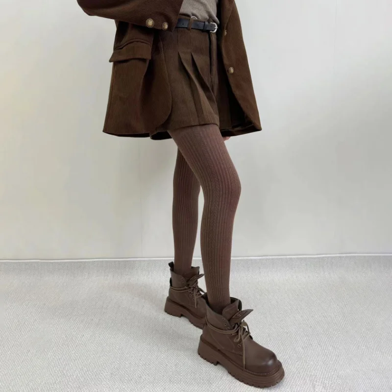 Осенне-зимние закрутки носки с пшеницей и кофейной подошвой винтажные вязаные