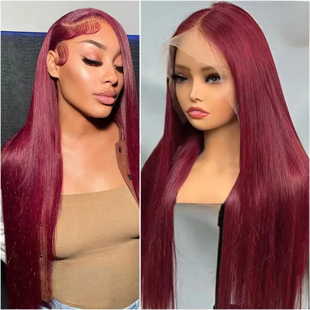 Красный парик 99J Бордовый 13X6 Hd Парик из натуральных волос на кружеве 5x5 Прямые