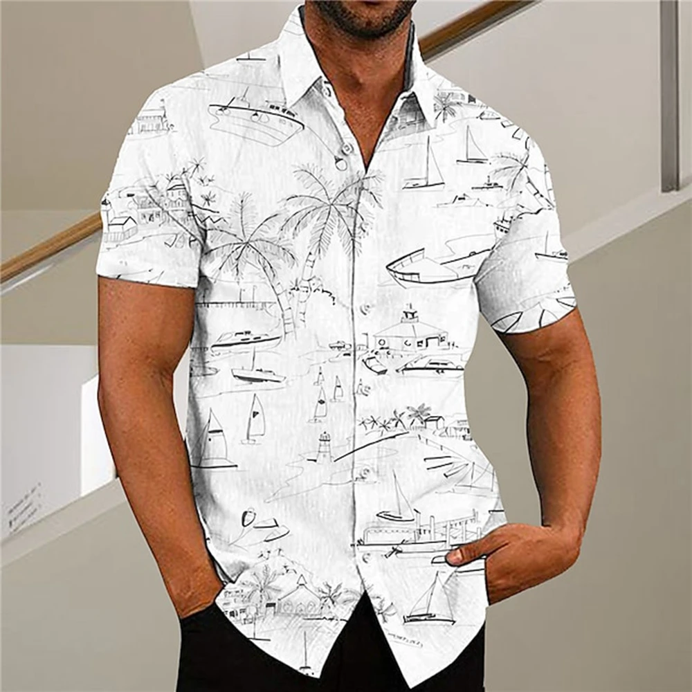 

2023 Men Shirt Slim Fit Top Summer Short Sleeve Harajuku Solid Hawaiian Shirt Casual Large Size Clothes Loose V-Neck T-shirt