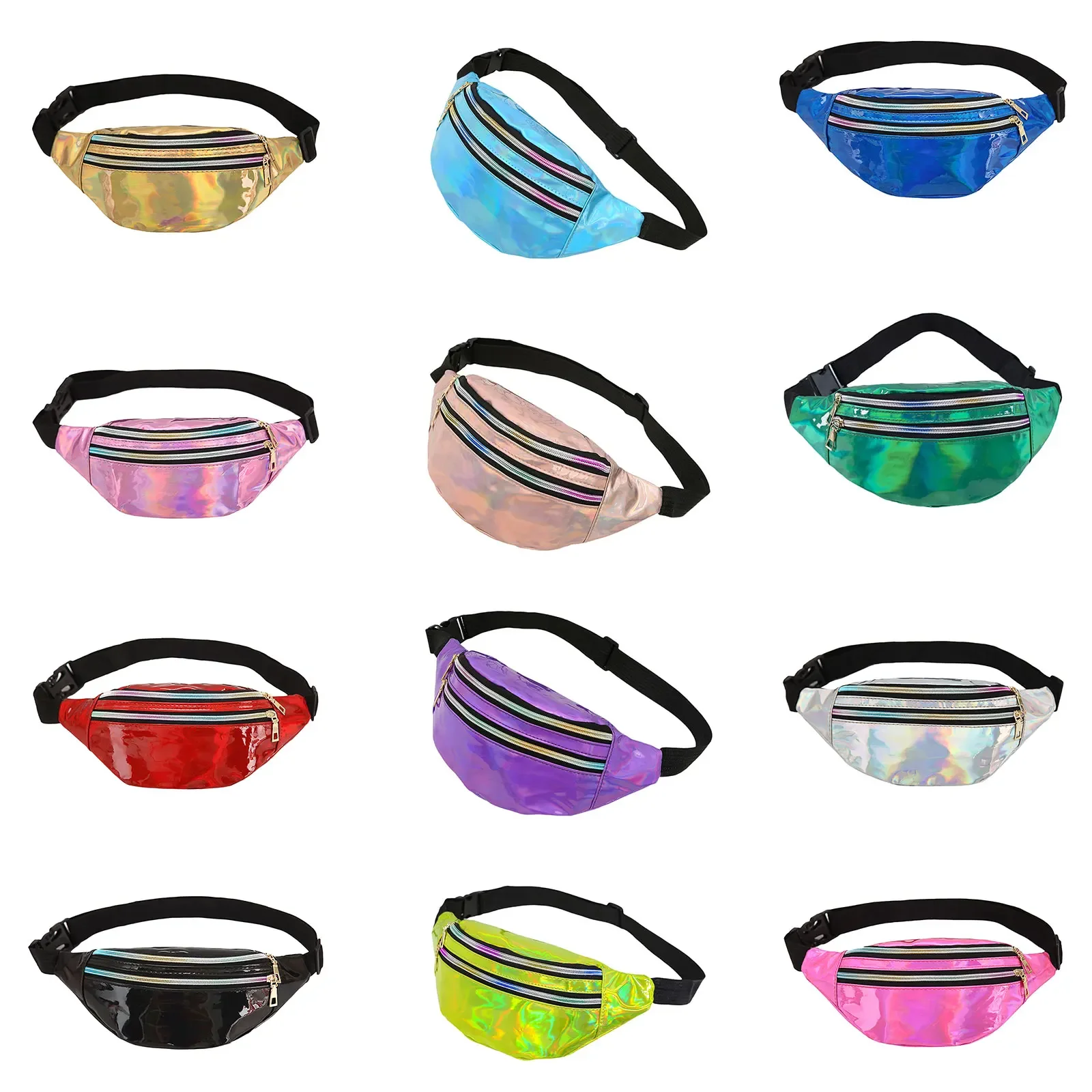 

Holographic Chest Waistbags Zip Beach Pouch Phone Men Laser PU Bum Sliver Waist Unisex Bags Geometric Traverl Women Fanny Packs