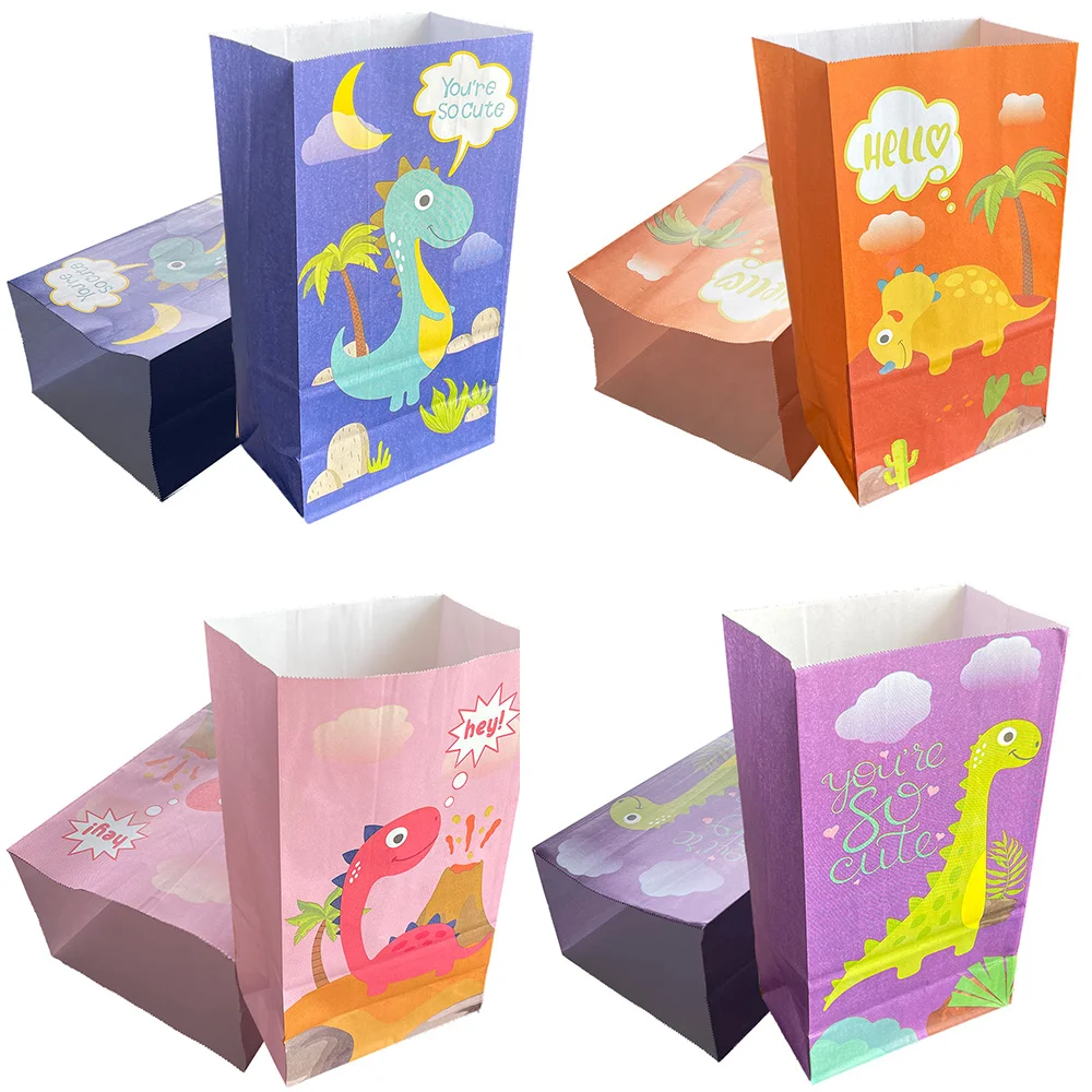 

10PCS Treat Dino Paper Bags Kids Birthday Gifts Bag Children Goodies Cartoon Jurassic World Party Decor Treat School Supplies