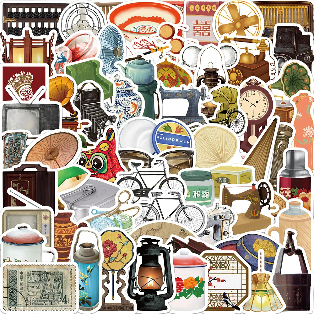 

65pcs Vintage Cartoon Stickers Republic of China Culture Cute Decals DIY Phone Skateboard Suitcase Bike Fridge waterproof