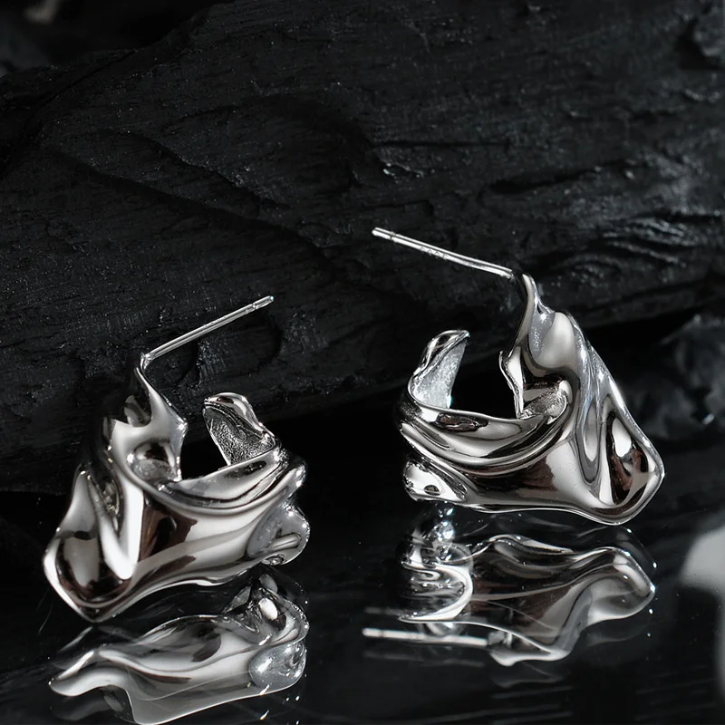 

genuine Luxury brand real jewels E1224 Korean version simple minority designer tinfoil female ins cool wind irregular texture Ea