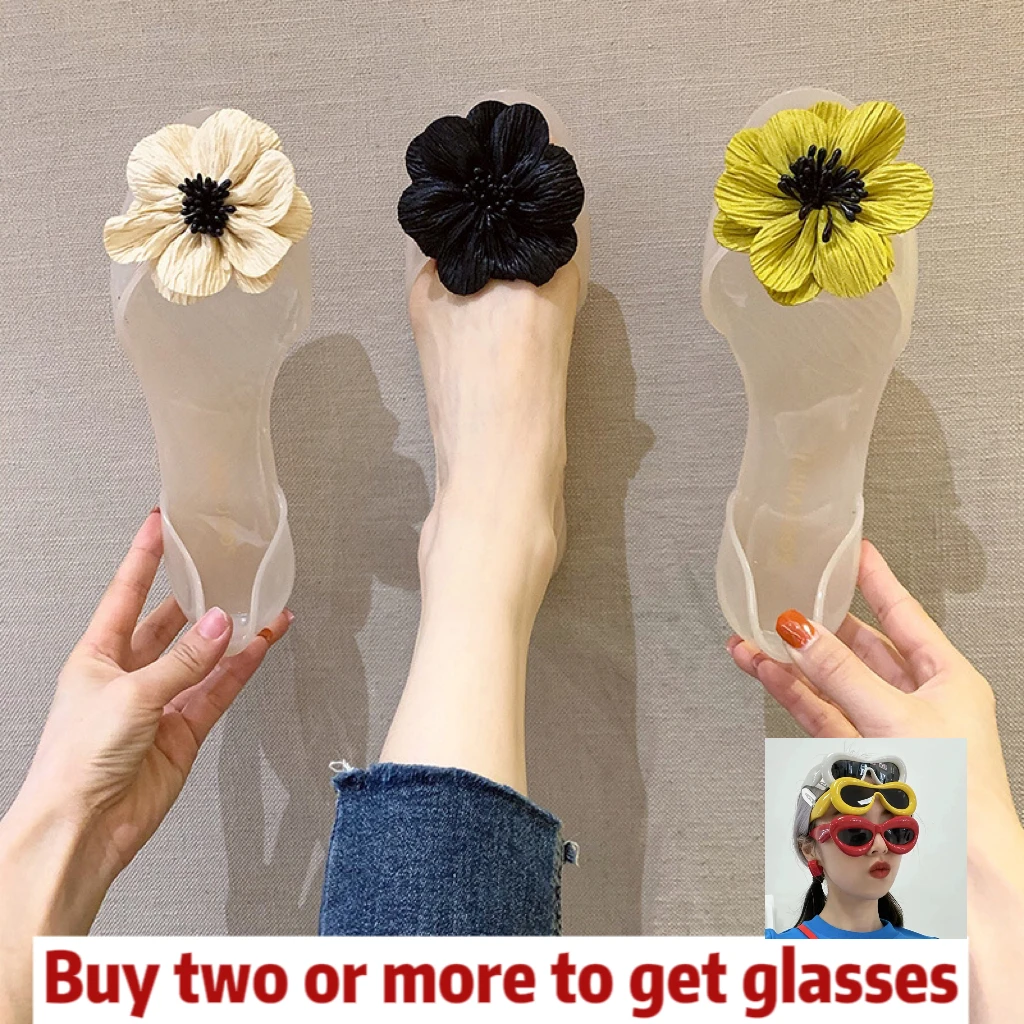 

Ballet Flats Women Low Price Shoes With Flower PVC Jelly Sandals Summer 2023 Elegant Fashion Free Shipping Beach Ladies Slippers