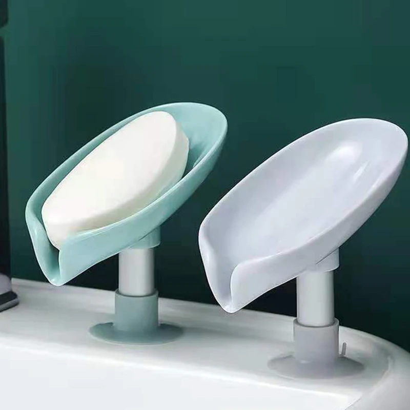 

Leaf Shape Soap Tray PP Soap Box Non-slip Drain Soap Dish With Suction Cup Sponge Soap Holder Bathroom Accessories